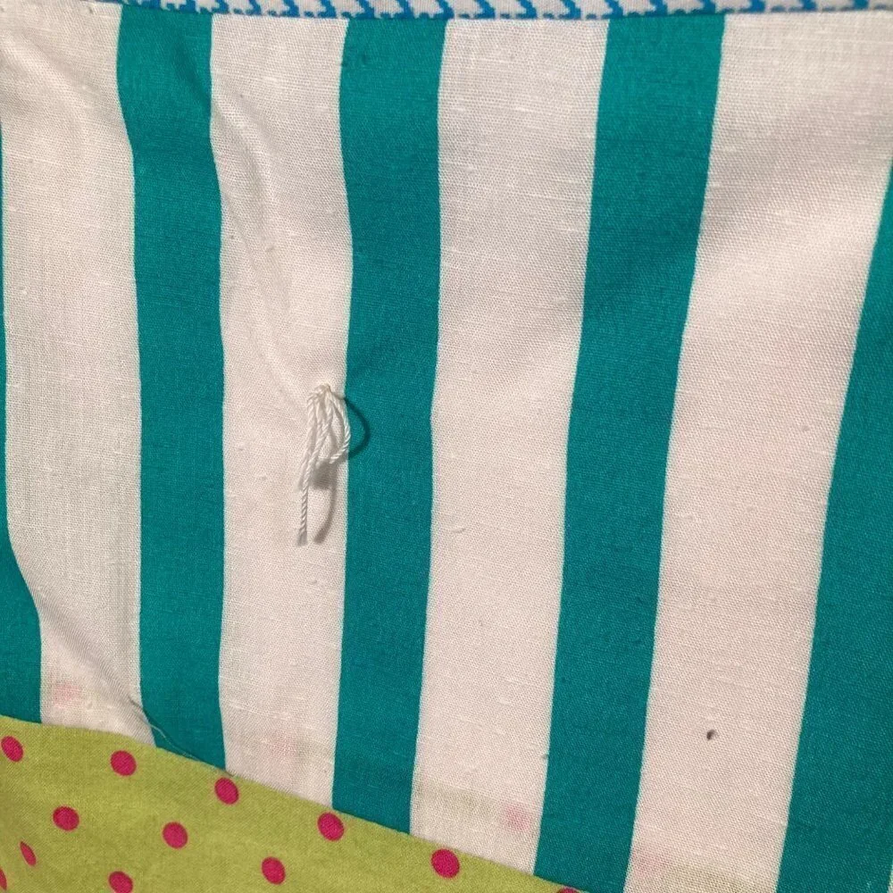 Handmade Hand Tied Baby Quilt Large Multicolored Stripes White Blue Rose Flannel